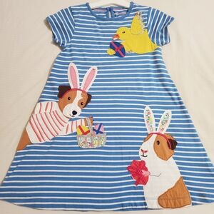 Mini Boden Blue & White Striped Dress with Bunny Appliqués